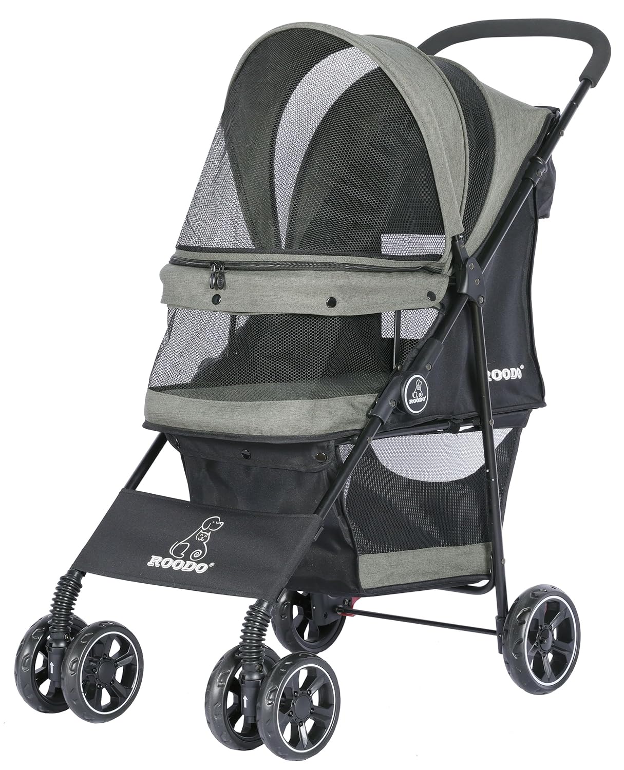 ROODO 4 Wheel Dog Cat Pet Stroller Best Lightweight Foldable Compact Portable Jogger All Terrain Travel Pet Gear Puppy Doggie Bunny Kitty Stroller for up to 30lbs Medium Small Dogs Cats(Light Khaki)