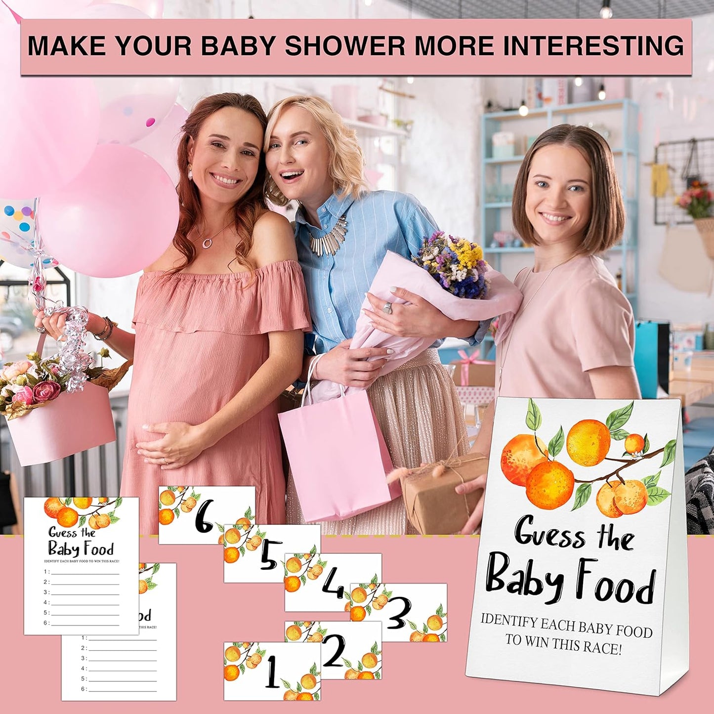 Guess the Baby Food Party Games, Baby Shower Game Set, 1 Standing Sign + 25 Answer Cards + 6 Number Cards, Boho Wild West Gender Reveal Party Decoration Supplies -B05