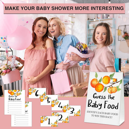 Guess the Baby Food Party Games, Baby Shower Game Set, 1 Standing Sign + 25 Answer Cards + 6 Number Cards, Boho Wild West Gender Reveal Party Decoration Supplies -B05