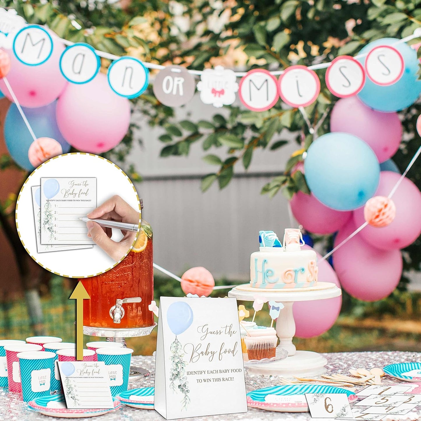 Guess the Baby Food Party Games, Baby Shower Game Set, 1 Standing Sign + 25 Answer Cards + 6 Number Cards, Boho Wild West Gender Reveal Party Decoration Supplies -B05