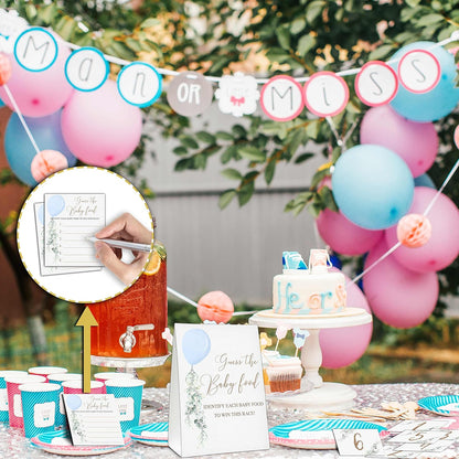 Guess the Baby Food Party Games, Baby Shower Game Set, 1 Standing Sign + 25 Answer Cards + 6 Number Cards, Boho Wild West Gender Reveal Party Decoration Supplies -B05