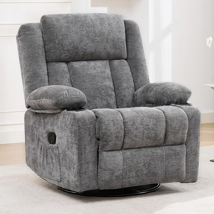 Swivel Rocker Recliner Chair, Lazy Boy Recliner with Cup Holders, 360 Degree Rotating Nursery Rocking Chair, Manual Glider Recliner for Living Room (1, Yellow)