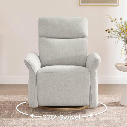 CHITA Power Recliner Chair, Electric Triple-Motor Swivel Glider Nursery Rocking Chair with Adjustable Power Headrest and Lumbar Support, GREENGARD Gold Certified, Solid Wood Base, Khaki Grey