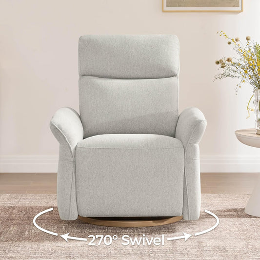 CHITA Power Recliner Chair, Electric Triple-Motor Swivel Glider Nursery Rocking Chair with Adjustable Power Headrest and Lumbar Support, GREENGARD Gold Certified, Solid Wood Base, Khaki Grey