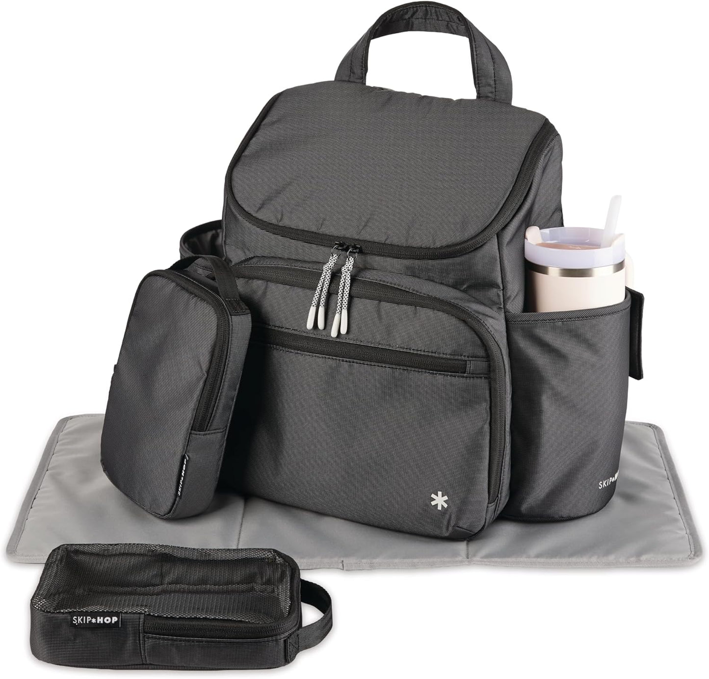 Skip Hop Diaper Bag Backpack: Forma, Multi-Function Baby Travel Bag with Changing Pad & Stroller Attachment, Jet Black