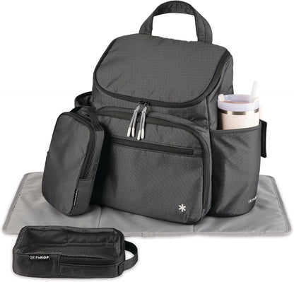 Skip Hop Diaper Bag Backpack: Forma, Multi-Function Baby Travel Bag with Changing Pad & Stroller Attachment, Jet Black