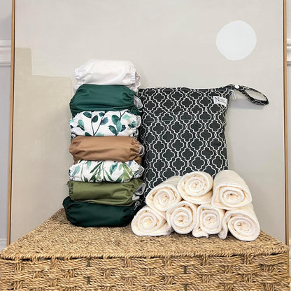 Nora's Nursery Morning Dew Cloth Diapers +Nora's Nursery Pail Liner for Cloth Diapers