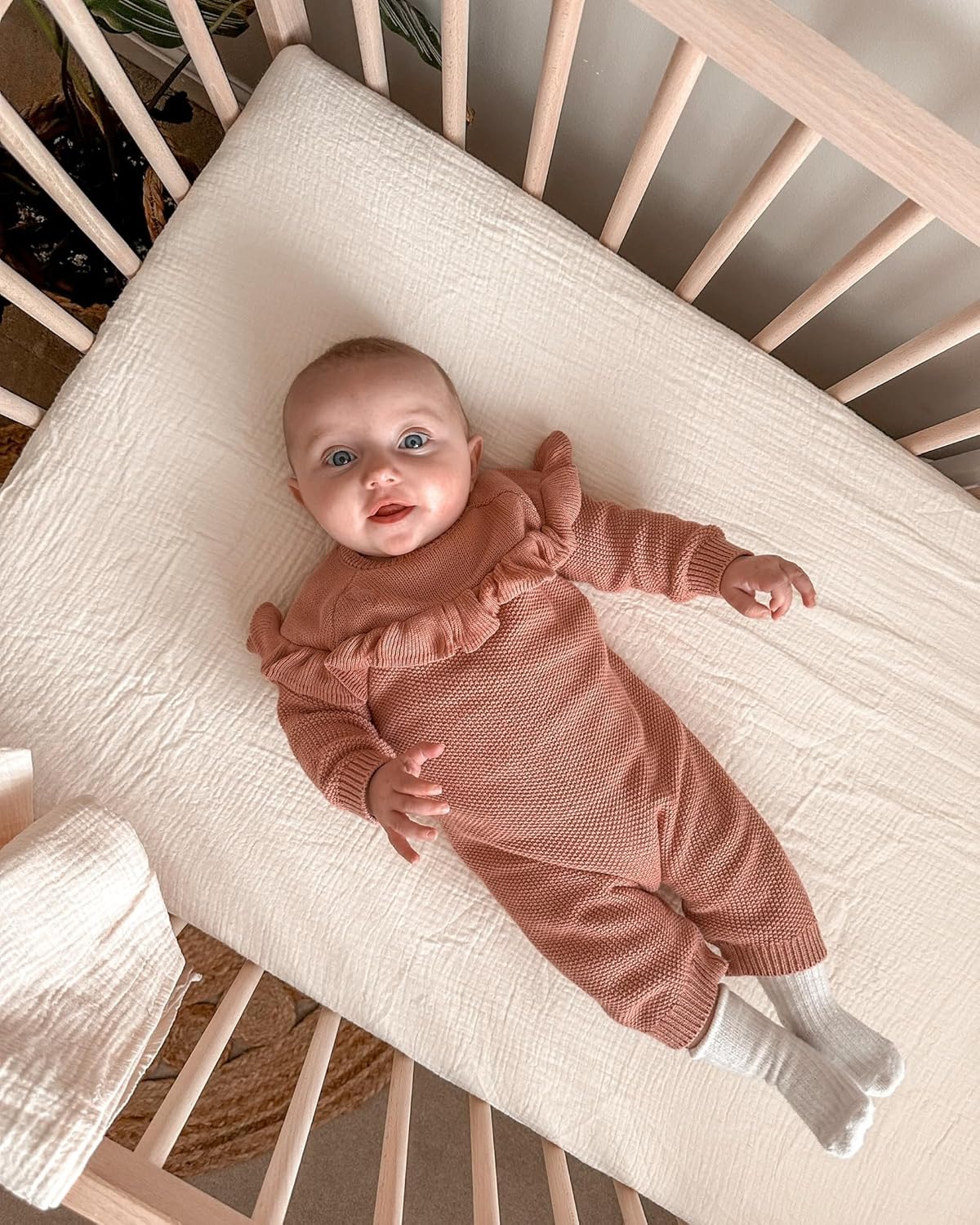 Muslin Bedside Bassinet Sheets 2 Pack, 33x20 Fitted Ultra Soft & Breathable Bedside Sleeper Sheets, Ideal for Baby Girl and Boy, Perfect for Newborns (Hopping Bunnies & Beige)