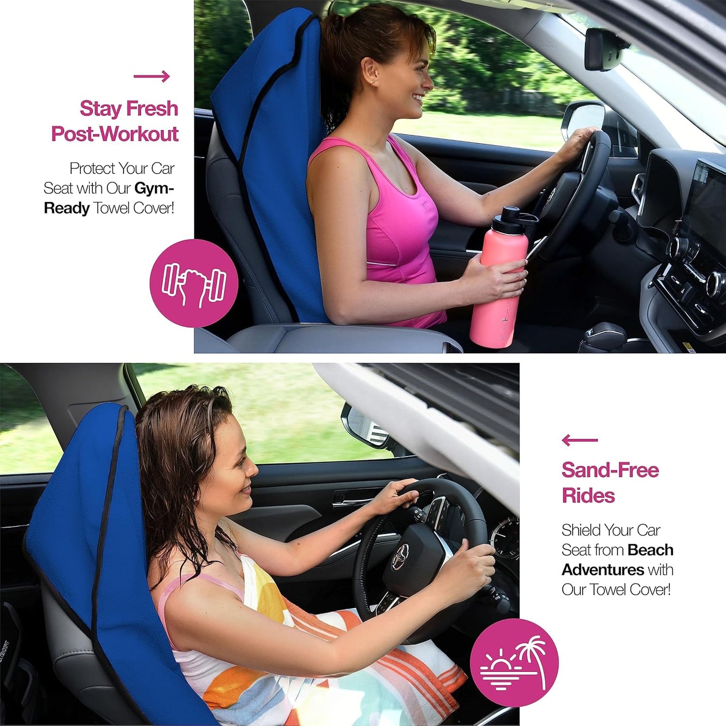 lebogner Car Seat Towel Cover for Post Gym Workout, Running, Swimming, and Hiking, 2 Pack Universal Fit Anti-Slip Waterproof Sweating Bucket Seat Protector for Cars, SUVs and Trucks, Black