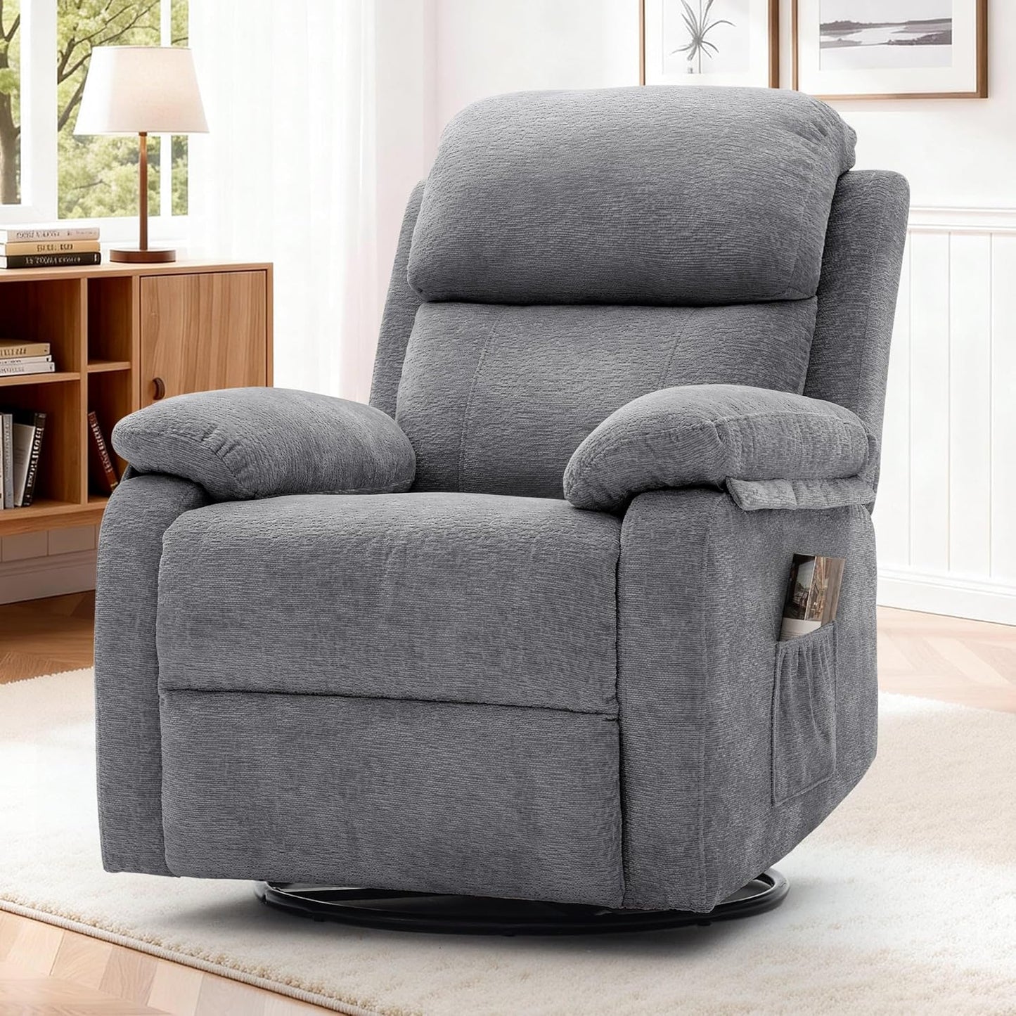 Korser Recliner Chair, 360 Swivel Rocker Chair for Adults, Small Rocking Recliner for Small Spaces, Upholstered Fabric Glider Recliner Nursery