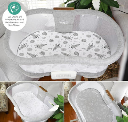 Bassinet Sheets for Papablic, CoZee, Cowiewie, Ezebaby, Nawahev Baby Bassinet Bedside Sleeper by TansyPanda, 3PC, 33x20, Ultra Soft, Breathable Snug Fit, Unisex Boys Girls, Gray White (Space Rockets)