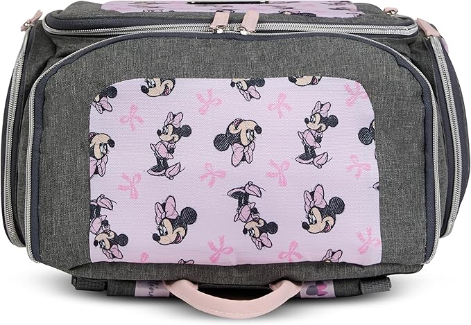 Disney Diaper Bag Backpack with Changing Pad Minnie Mouse – 16” Nylon Baby Bag for Parents, Insulated Bottle Holders, Multiple Storage Pockets