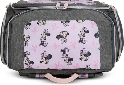 Disney Diaper Bag Backpack with Changing Pad Minnie Mouse – 16” Nylon Baby Bag for Parents, Insulated Bottle Holders, Multiple Storage Pockets