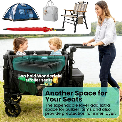 Stroller Wagon Cargo Net and Organizer Compatible with Wonderfold W2 & W4, Double-Layer Expandable Storage Net with Zippered Pockets, Foldable Wagon Accessories, Heavy-Duty Mesh (1 Pack)