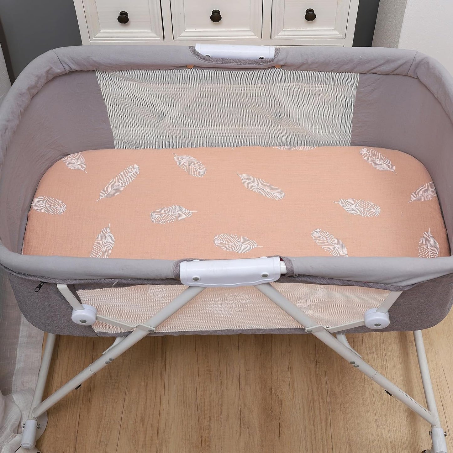 Onacosht Muslin Bassinet Sheets 3 Pack, 100% Cotton Baby Fitted Sheet 33" x 19" Compatible with Mika Micky, KoolaBaby (3 in 1), BabyBond, HARPPA and RICUTON Bedside Bassinet, Green, Floral and Cactus