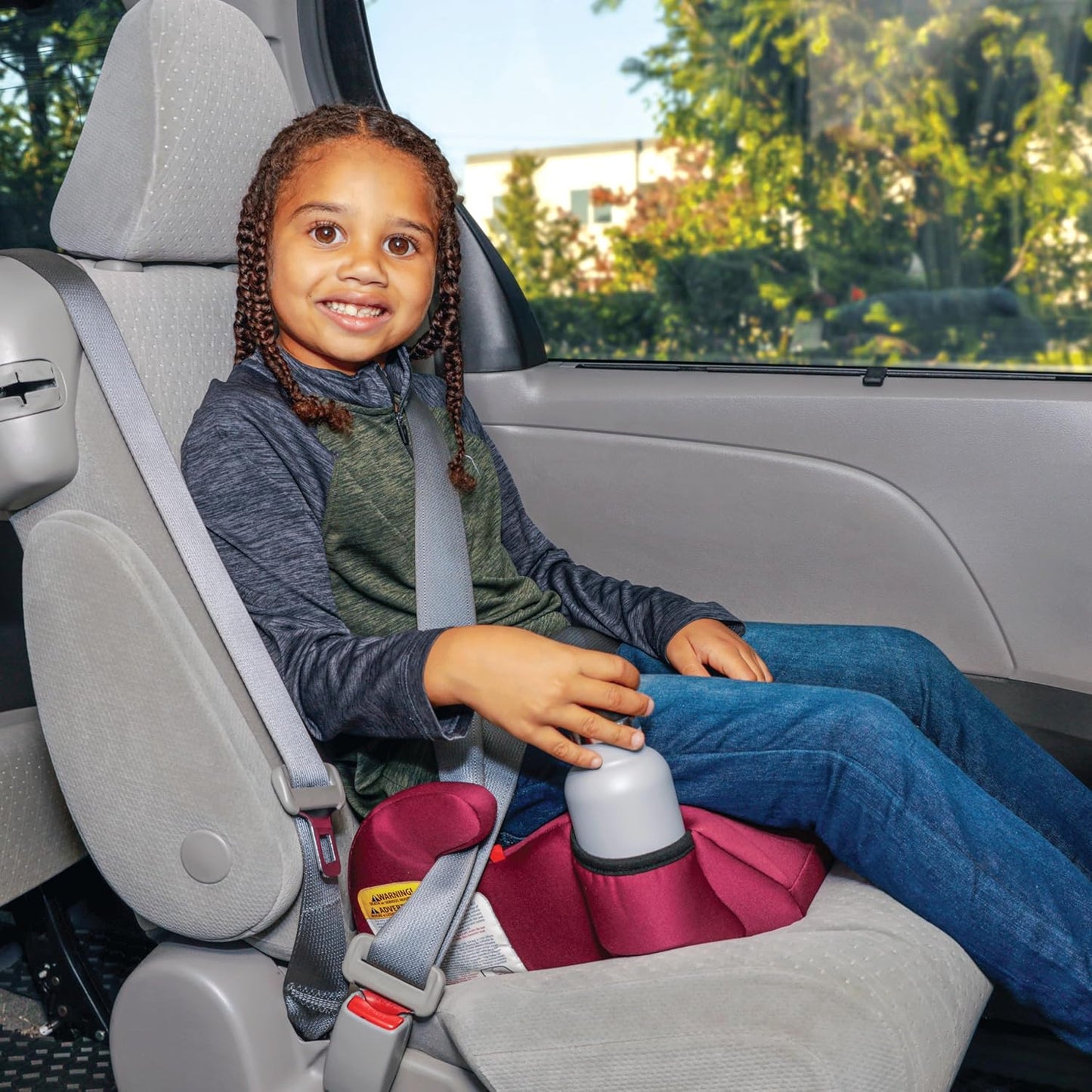 Diono Solana, No Latch, Single Backless Booster Car Seat, Lightweight, Machine Washable Covers, Cup Holders, Blue