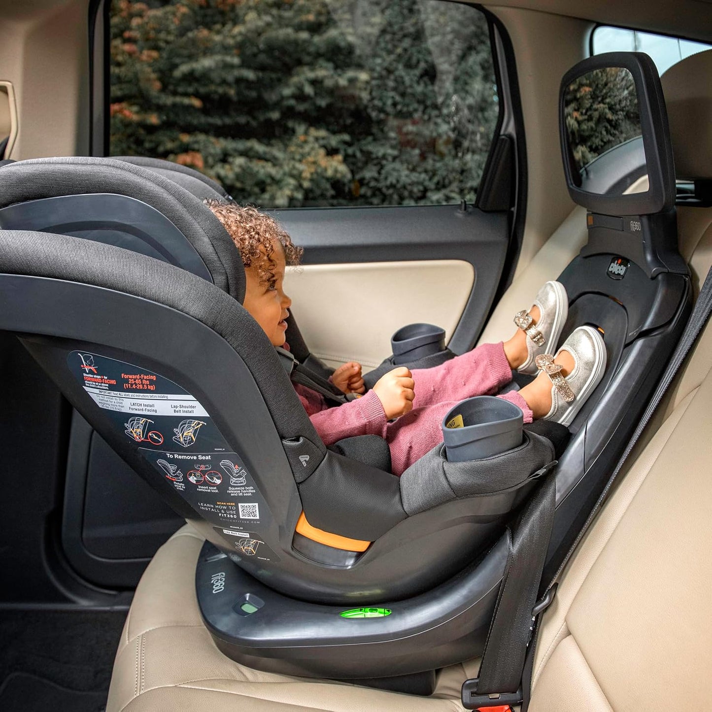 Chicco Fit360 Zip ClearTex Rotating Convertible Car Seat with Fit360 Mirror, 360 Degree Rotation for Rear-Facing and Forward-Facing Usage, Jet/Black