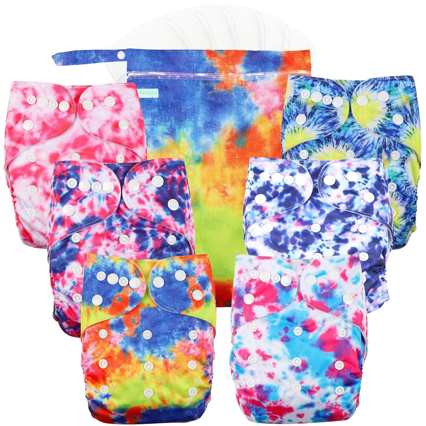 wegreeco Cloth Diapers 6 Pack with 6 Inserts & 1 Wet Bag, Washable Cloth Diapers for Babies, One Size Adjustable Reusable (Flower)