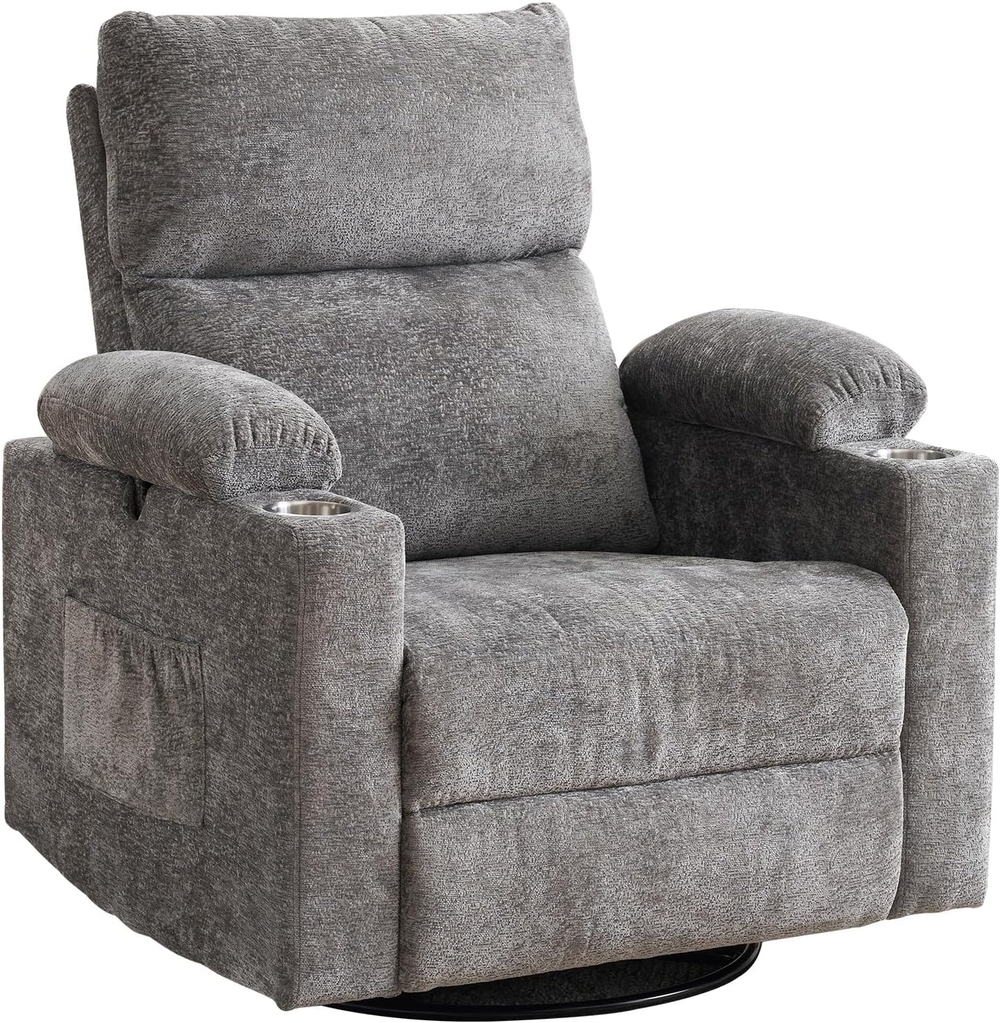 Rocking Chair Nursery with Adjustable Armrests, Electric Glider Recliner Nursing Chair for Breastfeeding, Power Swivel Recliner Chairs with Massage and Heat, Adjustable Headrest , FSC Certified, White