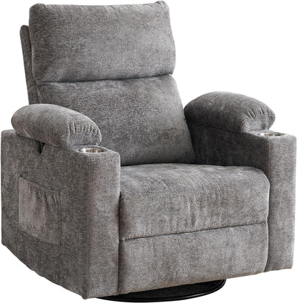 Rocking Chair Nursery with Adjustable Armrests, Electric Glider Recliner Nursing Chair for Breastfeeding, Power Swivel Recliner Chairs with Massage and Heat, Adjustable Headrest , FSC Certified, White