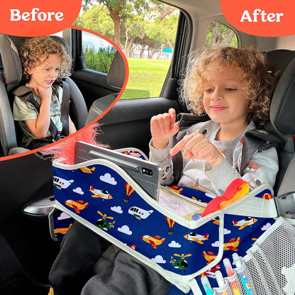 PILLANI Kids Travel Tray for Car Seat - Carseat Tray w/ iPad Holder & Dry Erase Board, Road Trip Activities - Toddler Lap Desk Organizer for Airplane - Roadtrip & Travel Essentials - Pack of 2, Pink