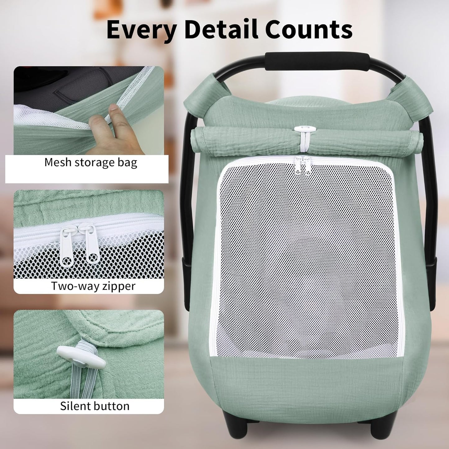 Rquite Car Seat Cover Baby, Carseat Covers Girl Boy, Breathable Muslin Cotton, Large Mesh Window, Infant Car Seat Canopy Baby Carrier Cover Stroller Sun Shade for Summer & Hot Day