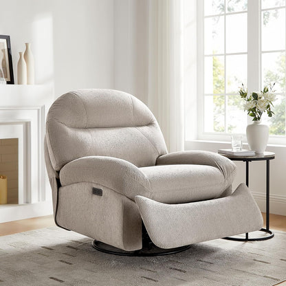 VANOMi Power Recliner Chair with USB & Type-C Charging, 270° Swivel Glider Rocker, Electric Nursery Recliner for Living Room, Bedroom, and Office, White