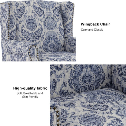 Swivel Rocker Recliner Chair, Manual Nursery Glider Recliner, Floral Fabric Wingback Accent Chair with Adjustable Backrest & Footrest for Small Spaces Living Room Bedroom (Plants Floral, Set of 1)