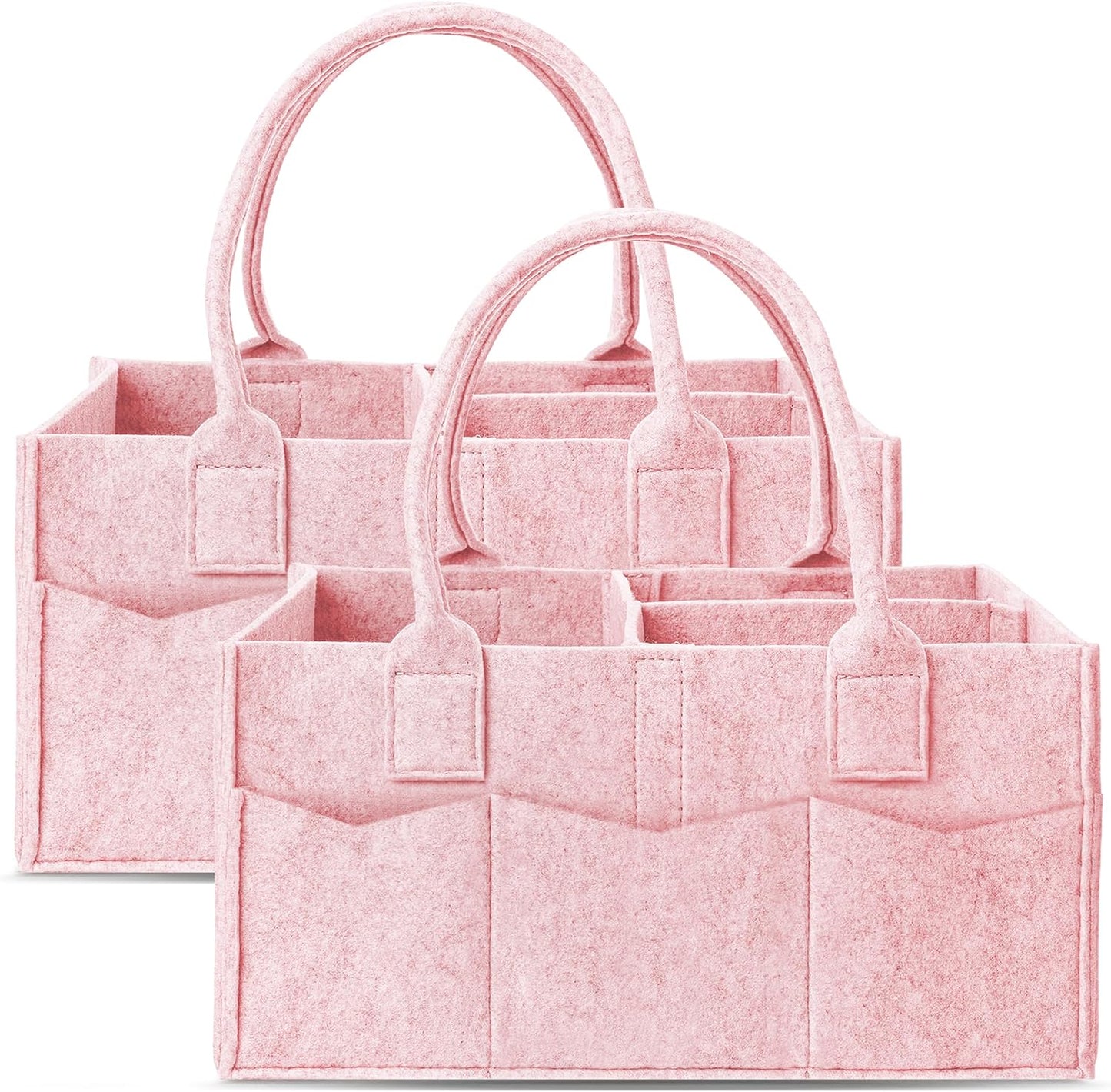 Cute Castle 2 Pack Diaper Caddy Organizer - Portable Baby Caddy Organizer with Handle, Nursery Storage Bin and Car Organizer for Girls, Boys - Baby Gift Basket - Grey