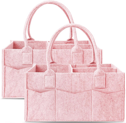 Cute Castle 2 Pack Diaper Caddy Organizer - Portable Baby Caddy Organizer with Handle, Nursery Storage Bin and Car Organizer for Girls, Boys - Baby Gift Basket - Grey