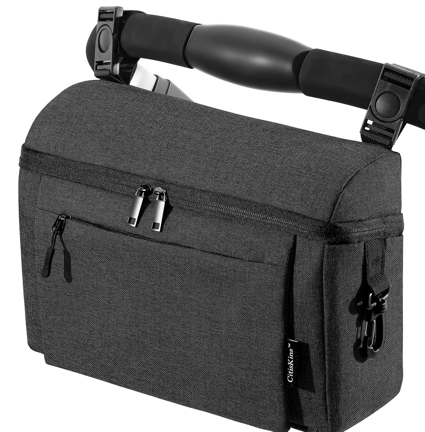 Universal Baby Stroller Organizer Large Space with Insulated Cup Holder Detachable Diaper Bag Adjustable Shoulder Strap Fits All Strollers (grey)