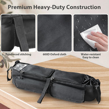 Double Stroller Organizer, Parent Console Double Baby Stroller Accessories Compatible with Jeep, for Bob Duallie, for City Mini GT2, Baby Travel Essential Storage Attachment, Black