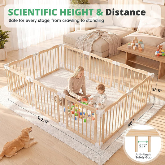 Indoor Wooden Baby Playpen, 10 Panels
