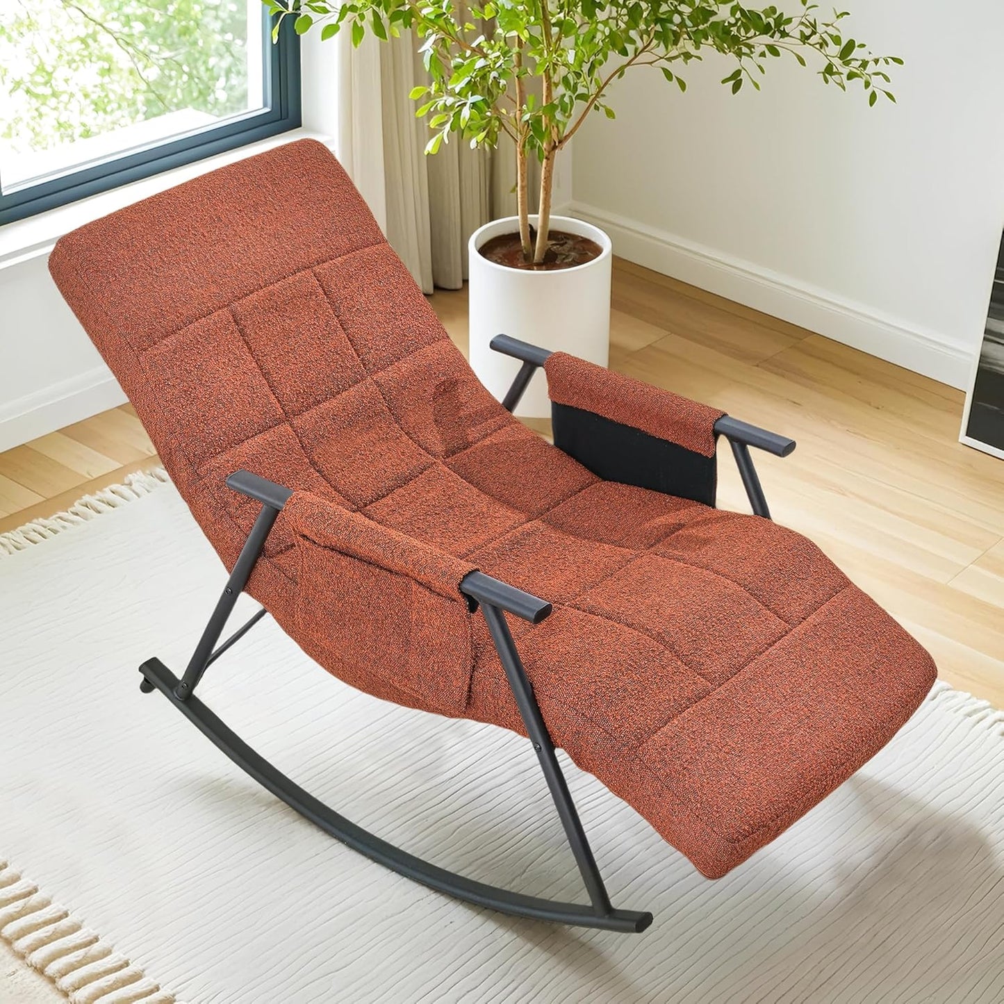 VECELO High Back Nursery Rocking Chair with Foot Rest, Teddy Upholstered Reclining Glider Rocker, Comfy Armchair Padded Seat Removable Side Pockets for Living Room, Bedroom, Balcony, White