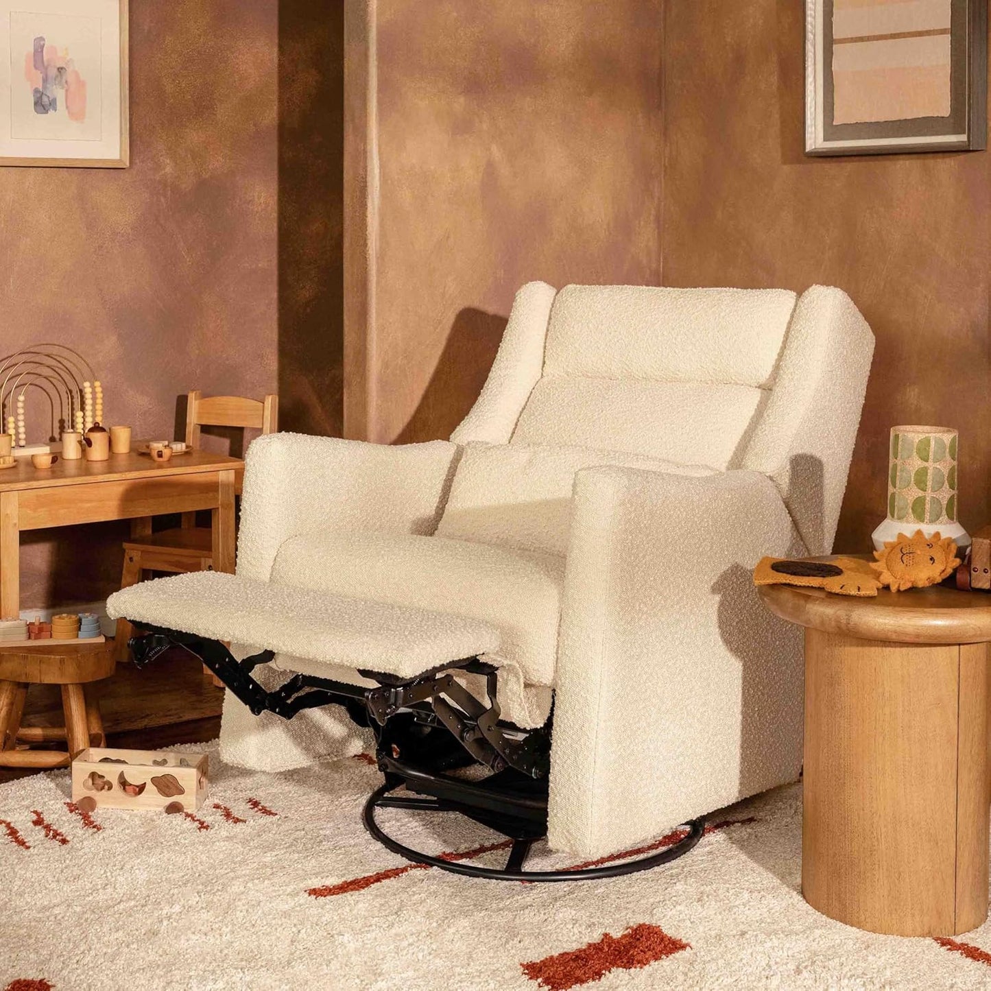 Kiwi Glider Recliner w/Electronic Control and USB | in Almond Teddy Loop w/Light Wood Base, Greenguard Gold Certified