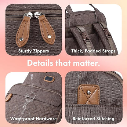 Dikaslon Diaper Bag Backpack with Portable Changing Pad, Pacifier Case and Stroller Straps, Large Unisex Baby Bags for Boys Girls, Multipurpose Travel Back Pack Moms Dads, Brown