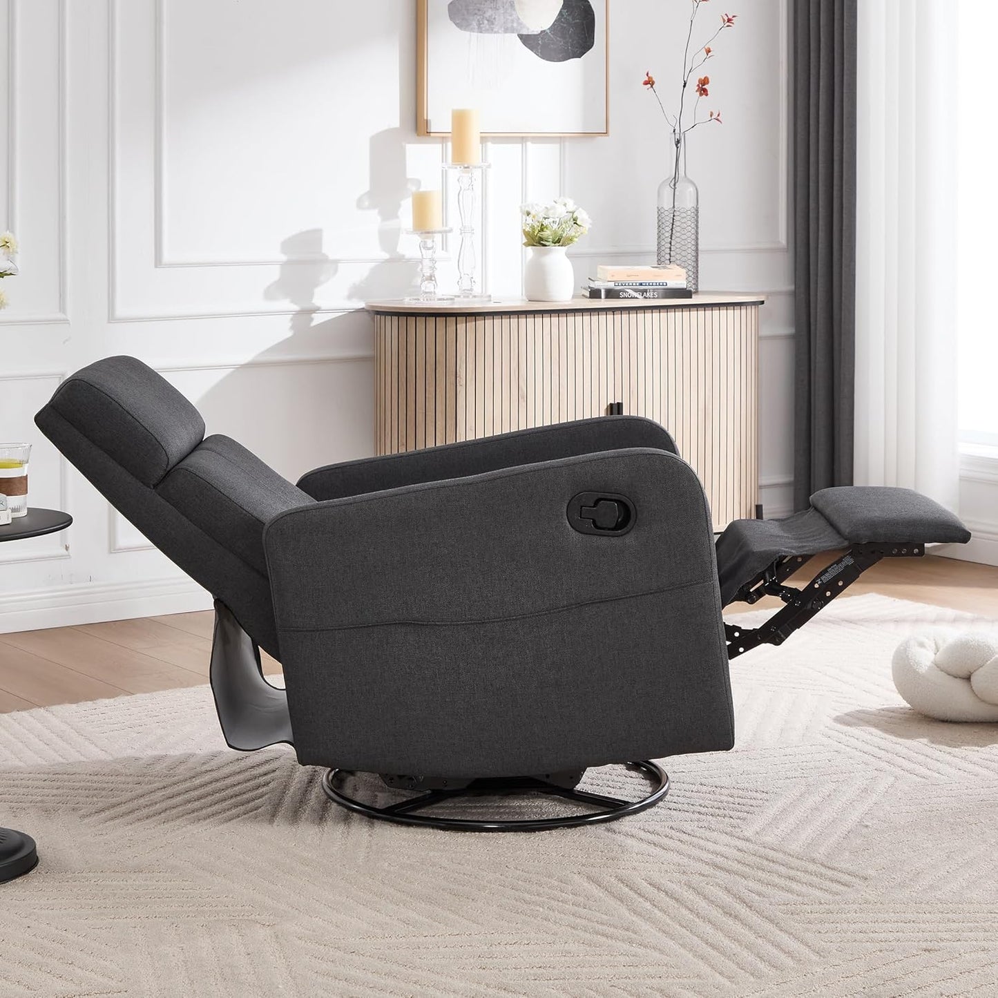 Ketaiyou Swivel Rocking Recliner Chair for Adults, Rocker Nursery Glider Chair for Living Room Bedroom, Upholstered Fabric Reclining Single Sofa Chair(Light Grey)