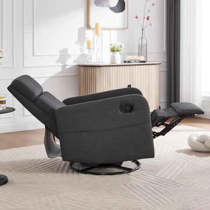 Ketaiyou Swivel Rocking Recliner Chair for Adults, Rocker Nursery Glider Chair for Living Room Bedroom, Upholstered Fabric Reclining Single Sofa Chair(Light Grey)