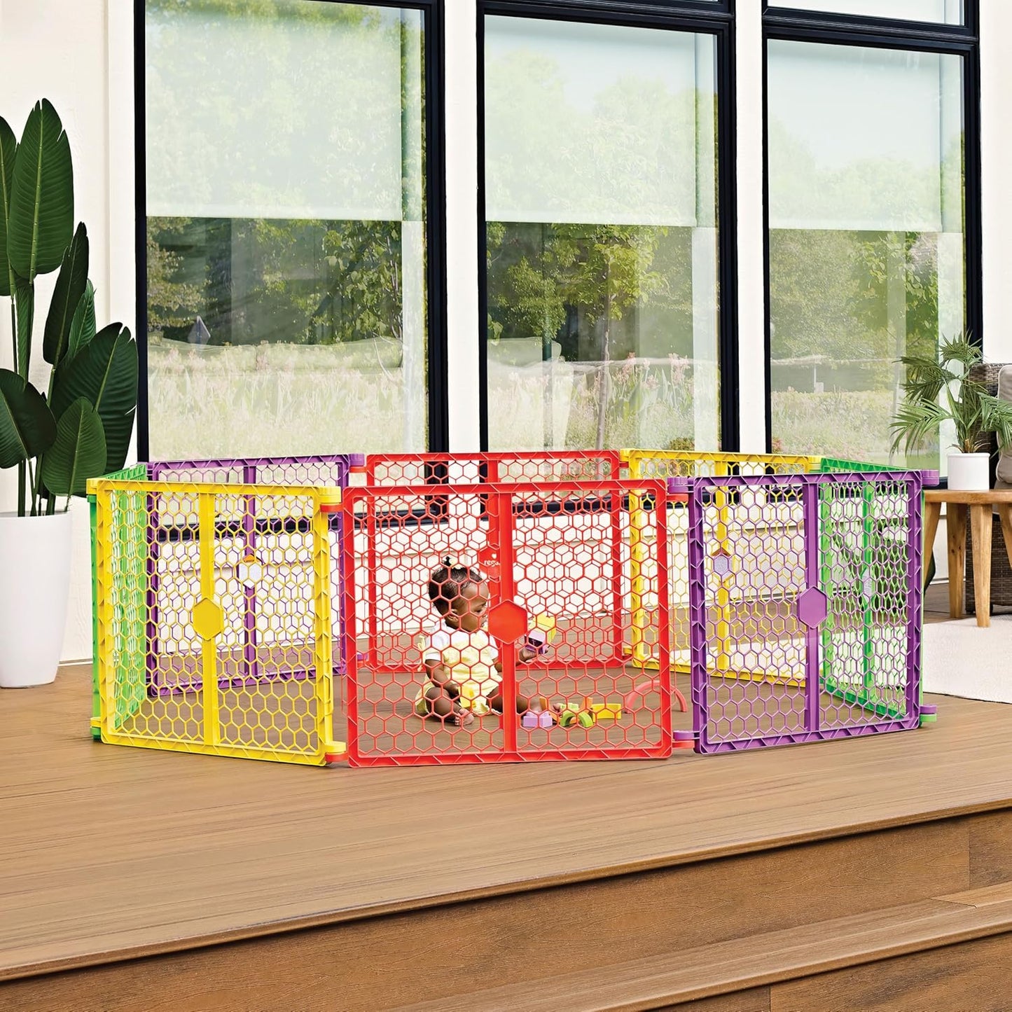 Regalo Safety 192" Super Wide Baby Gate & Play Yard, 2-in-1 Adjustable Playpen for Babies, Toddlers & Pets, Includes Wall Mount Kit, Plastic, Gray