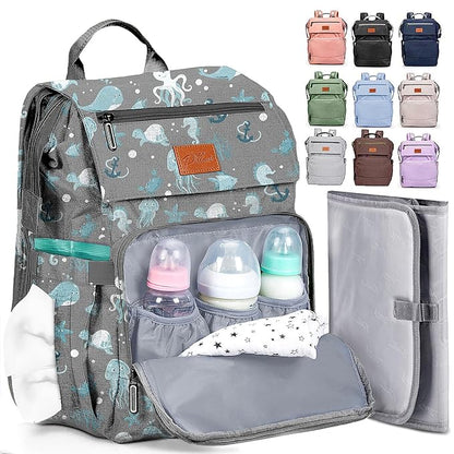 PILLANI Baby Diaper Bag Backpack - Backpack Diaper Bag w/Large Capacity - Baby Shower Gifts - Waterproof Travel Diaper Bags w/Changing Pad, Insulated Bottle Holders, Padded Straps - Baby Boy Stuff
