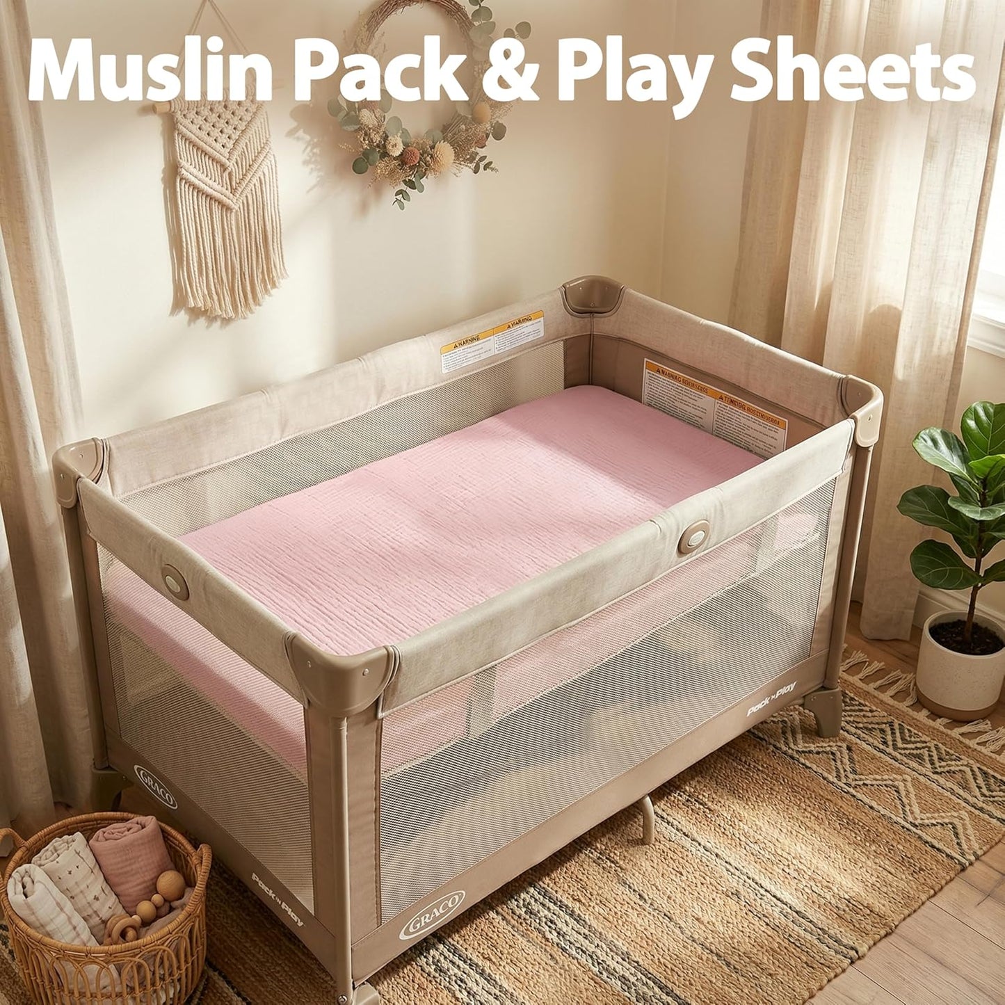 Muslin Bassinet Sheet Compatible with Maxi-COSI Iora & Iora Air Bedside Sleeper - 100% Cotton Rectangular Mattress Pad Cover (33"x20"), Breathable & Soft, Boho (1 Pack Blue)