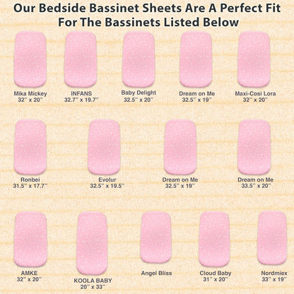 3-Pack Bedside Sleeper Bassinet Sheets | GOTS Certified Organic 100% Muslin Cotton | Ultra Soft & Breathable | 33×20×4” Fitted Sheets | Universal Fit 29–33” x 17–21” Pads