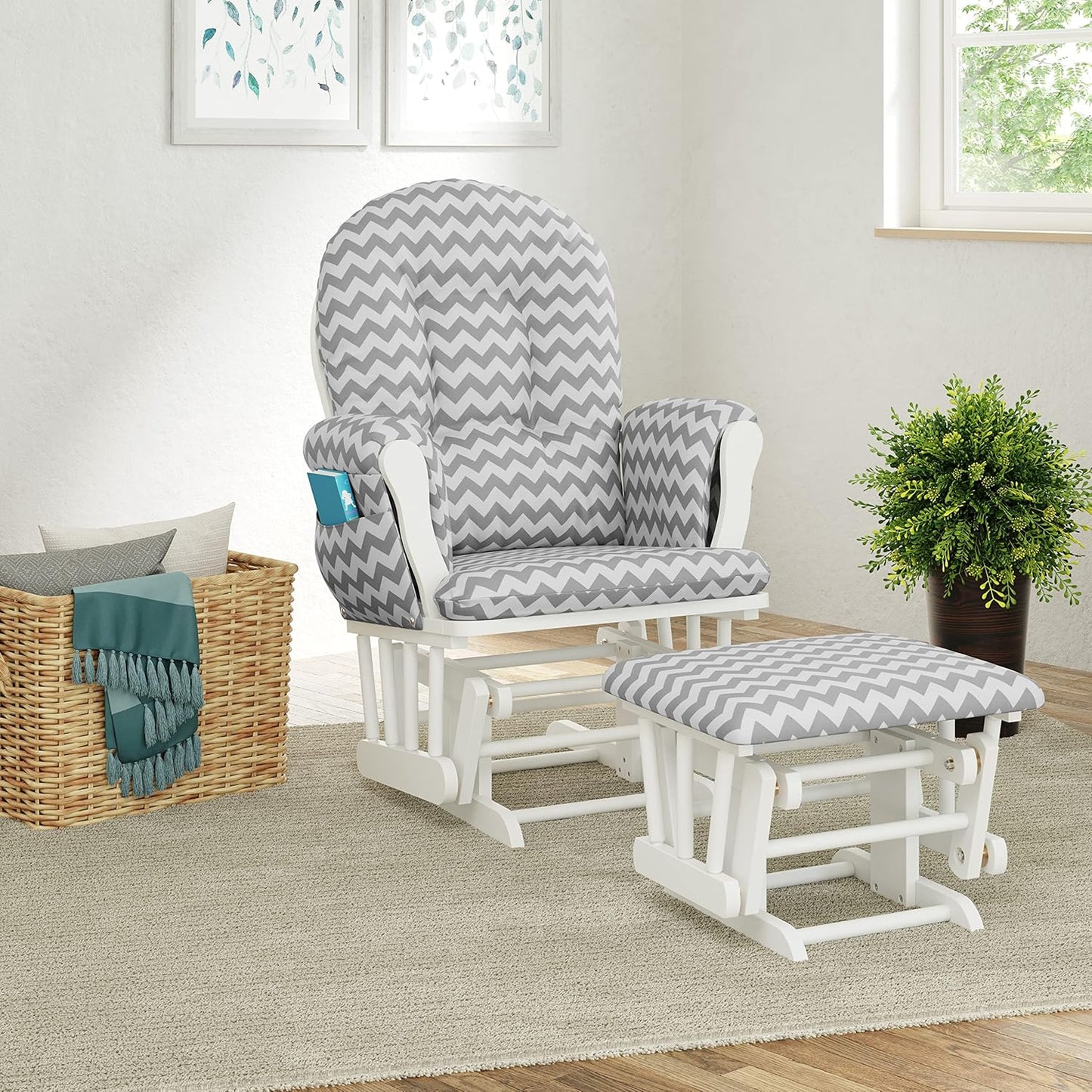 Storkcraft Premium Hoop Glider & Ottoman (White/Gray) — GREENGUARD Gold Certified Nursery Glider, Solid Wood Craftsmanship, Smooth-Gliding, Award-Winning - Colors A