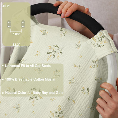 100% Muslin Cotton Car Seat Cover Baby, Carseat Canopy Cover, Universal Fit Stroller Covers for Boys and Girls (Blue)