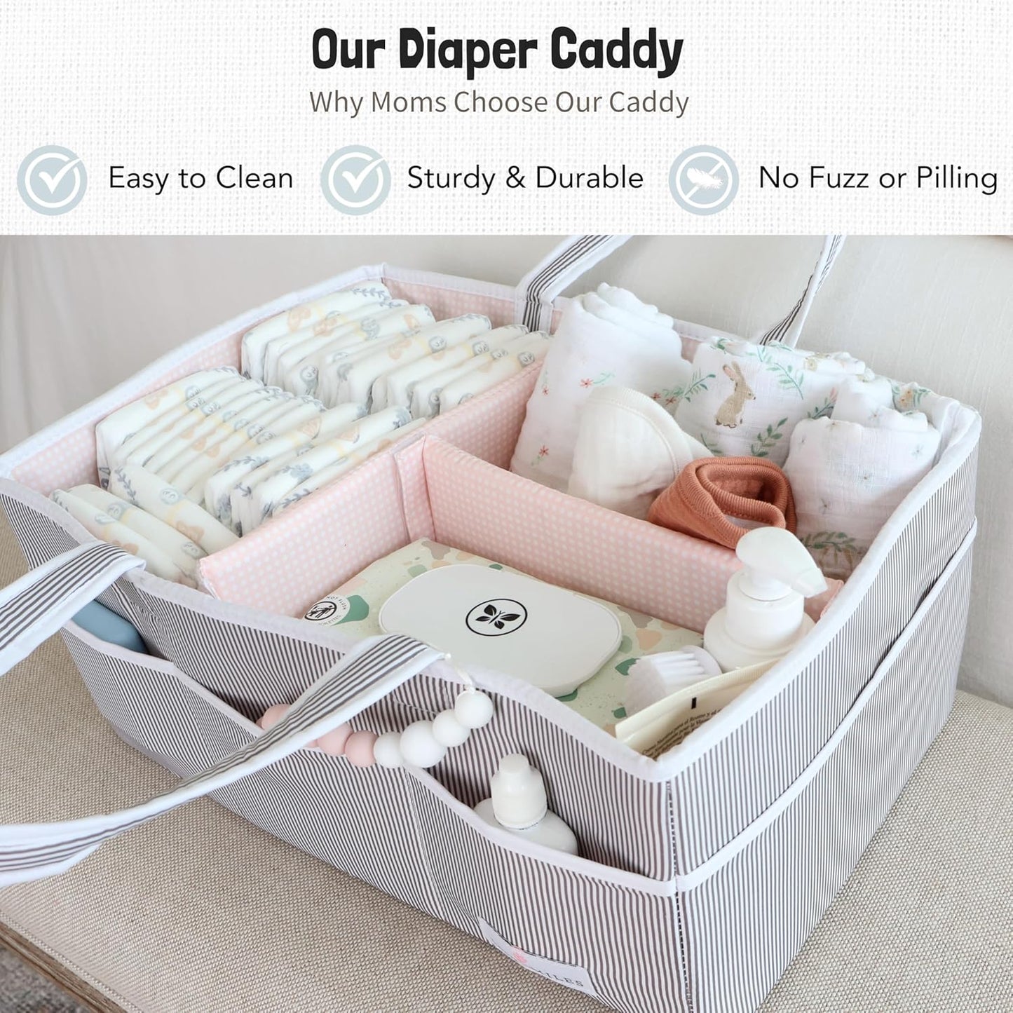 Lily Miles Baby Diaper Caddy Organizer - Large Tote Bag for Newborn essentials Boy or Girl - Baby Shower Basket - Nursery Must Haves - Registry Favorites - Newborn Caddie Car Organizer