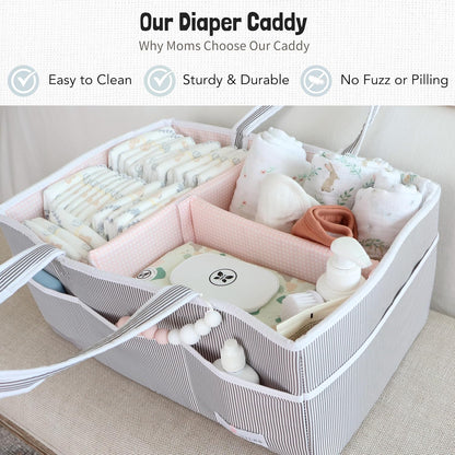 Lily Miles Baby Diaper Caddy Organizer - Large Tote Bag for Newborn essentials Boy or Girl - Baby Shower Basket - Nursery Must Haves - Registry Favorites - Newborn Caddie Car Organizer
