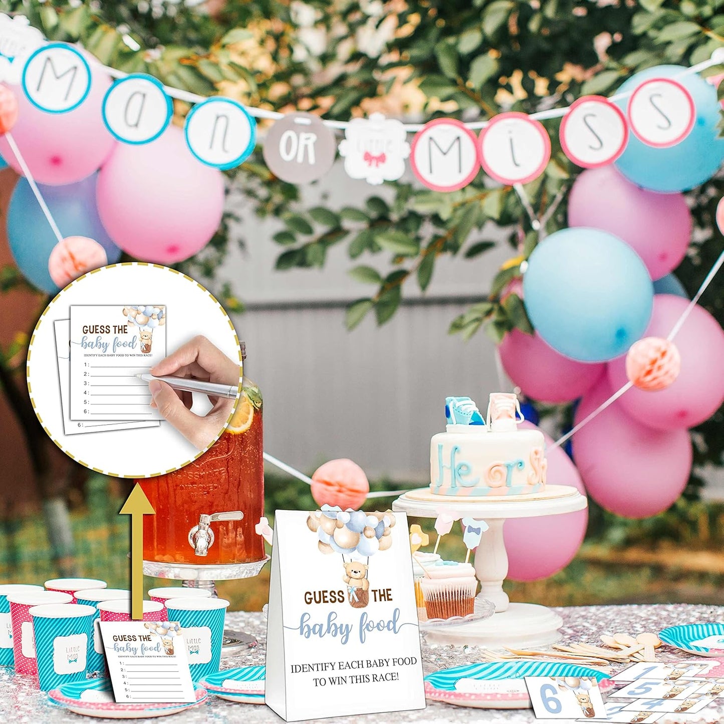 Guess the Baby Food Party Games, Baby Shower Game Set, 1 Standing Sign + 25 Answer Cards + 6 Number Cards, Boho Wild West Gender Reveal Party Decoration Supplies -B05