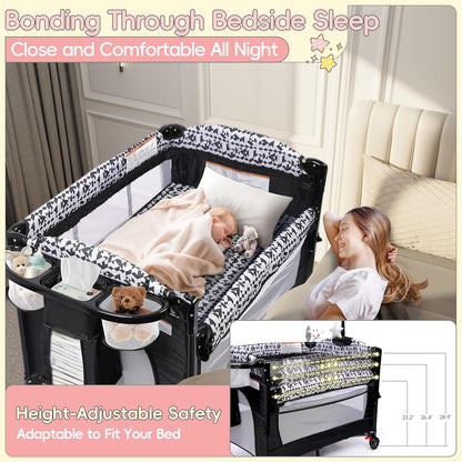 Xilingol 5-in-1 Baby Bassinet Bedside Sleeper, Pack and Play with Changing Table, Portable Crib with Carry Bag, Cosleeper Attach to Bed for Newborn to Toddlers
