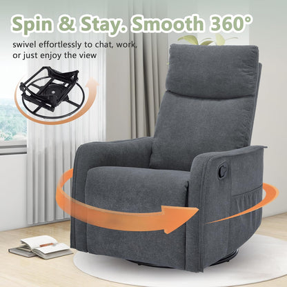 cinkehome Swivel Rocker Recliner, Glider Rocker Recliner Chair for Nursery, Manual Reclining Chair with Heated Massage, Small Spaces, Living Room, Khaki Chenille