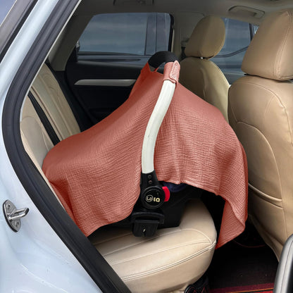 100% Muslin Cotton Car Seat Cover Baby, Carseat Canopy Cover, Universal Fit Stroller Covers for Boys and Girls (Blue)